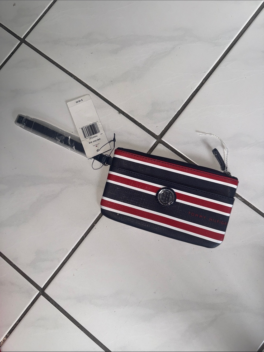 Tommy Hilfiger Red, Navy & White Striped Wristlet